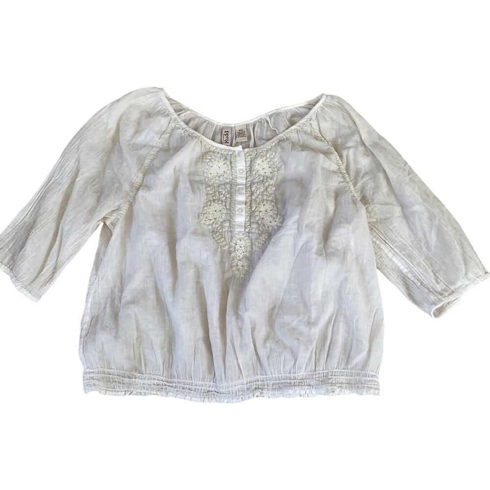 Mudd‎ White Cotton Gauze Embroidered Peasant Blouse XL Boho 3/4 Sleeve Top